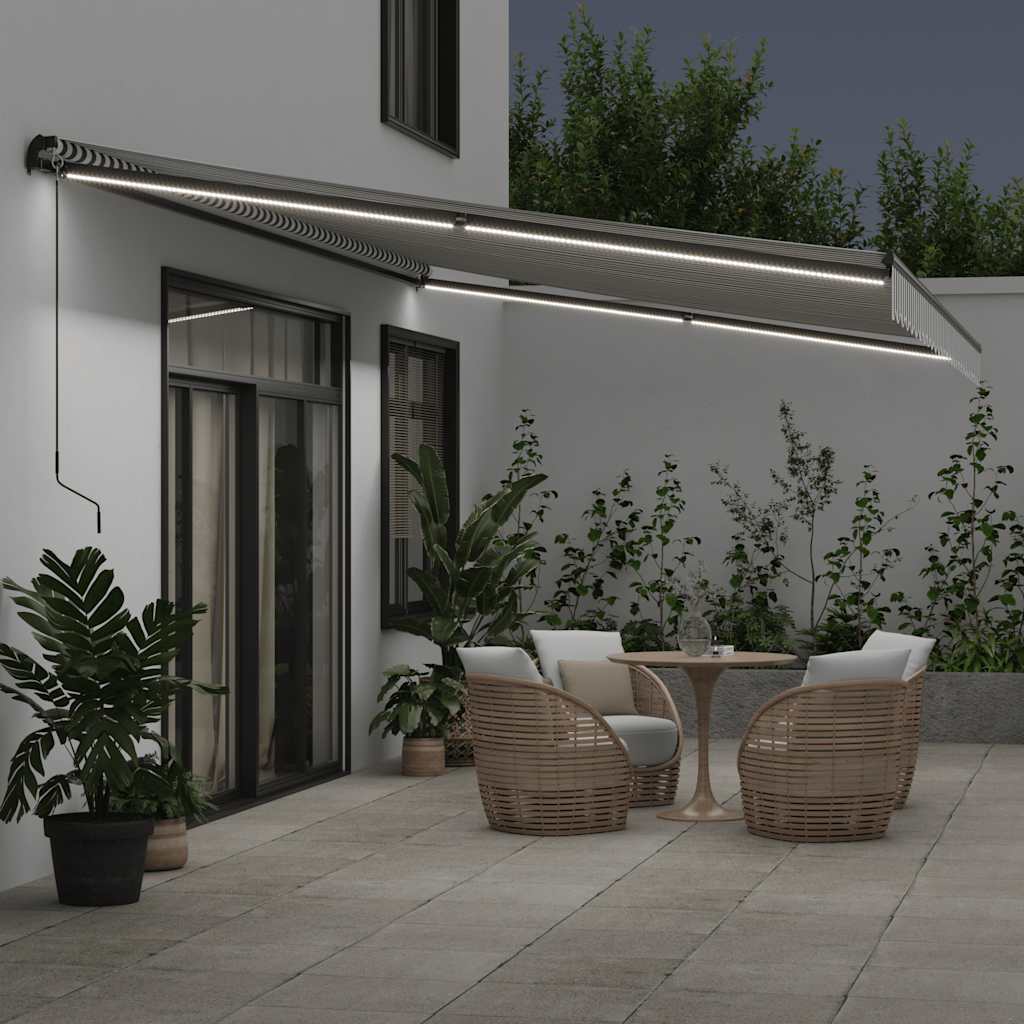 Manual Retractable Awning with LEDs Anthracite&White 600x300 cm