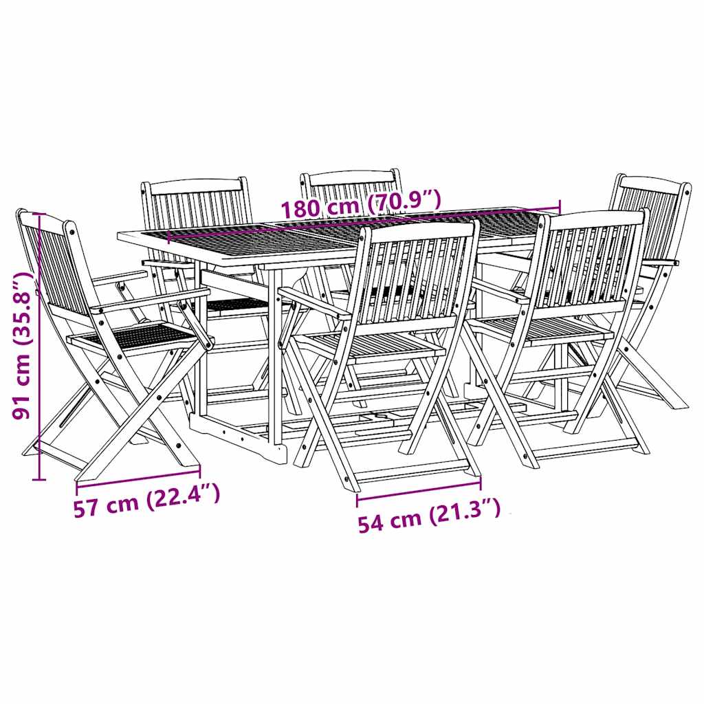 7 Piece Garden Dining Set 180x90x75 cm Solid Wood Acacia