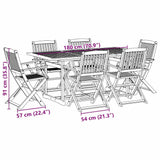 7 Piece Garden Dining Set 180x90x75 cm Solid Wood Acacia