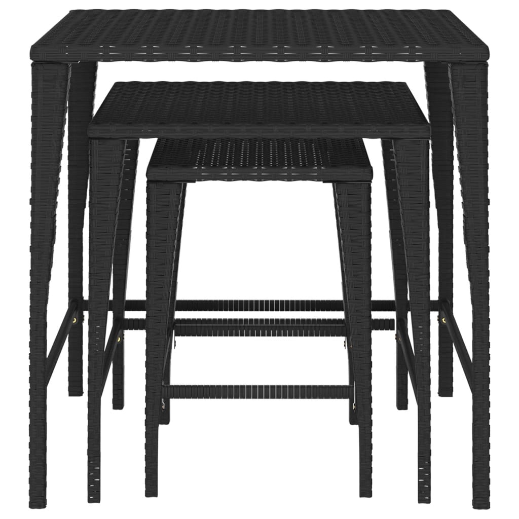 Garden Nesting Tables 3 pcs Black Poly Rattan