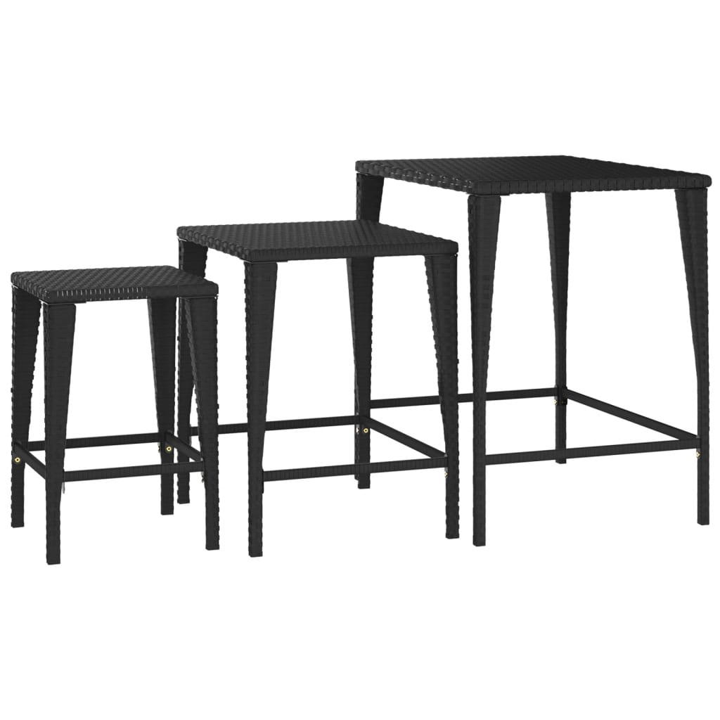 Garden Nesting Tables 3 pcs Black Poly Rattan