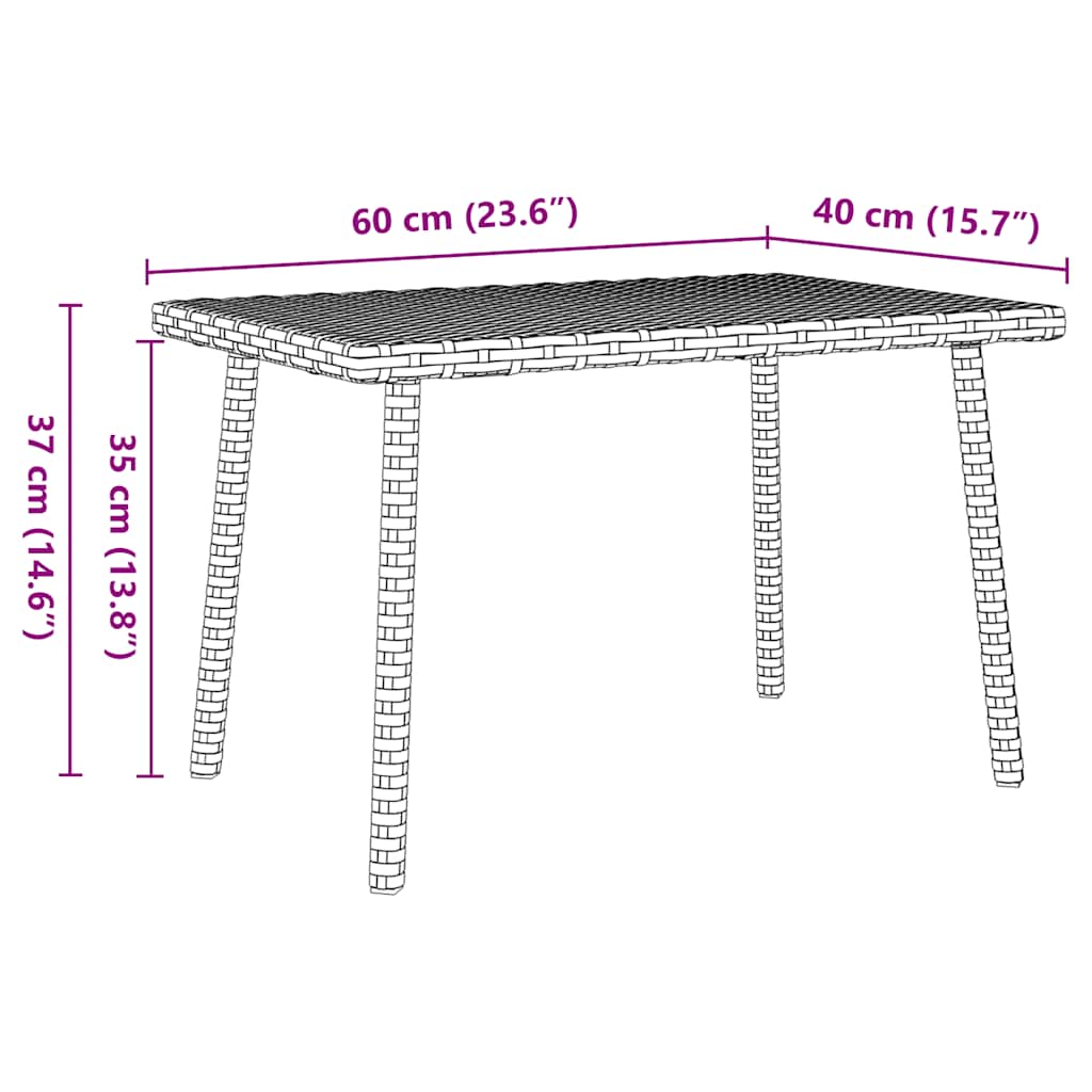 Garden Coffee Table Rectangular Brown 60x40x37 cm Poly Rattan