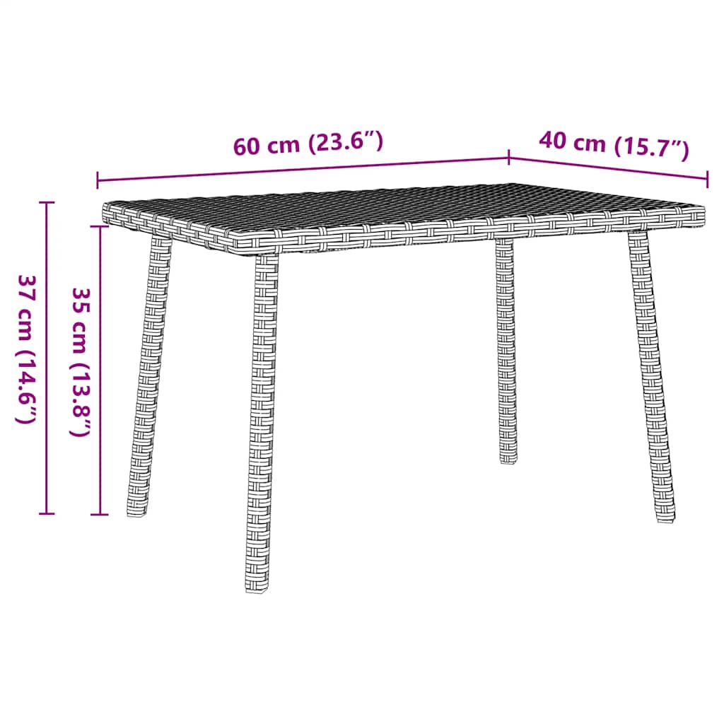 Garden Coffee Table Rectangular Light Grey 60x40x37 cm Poly Rattan