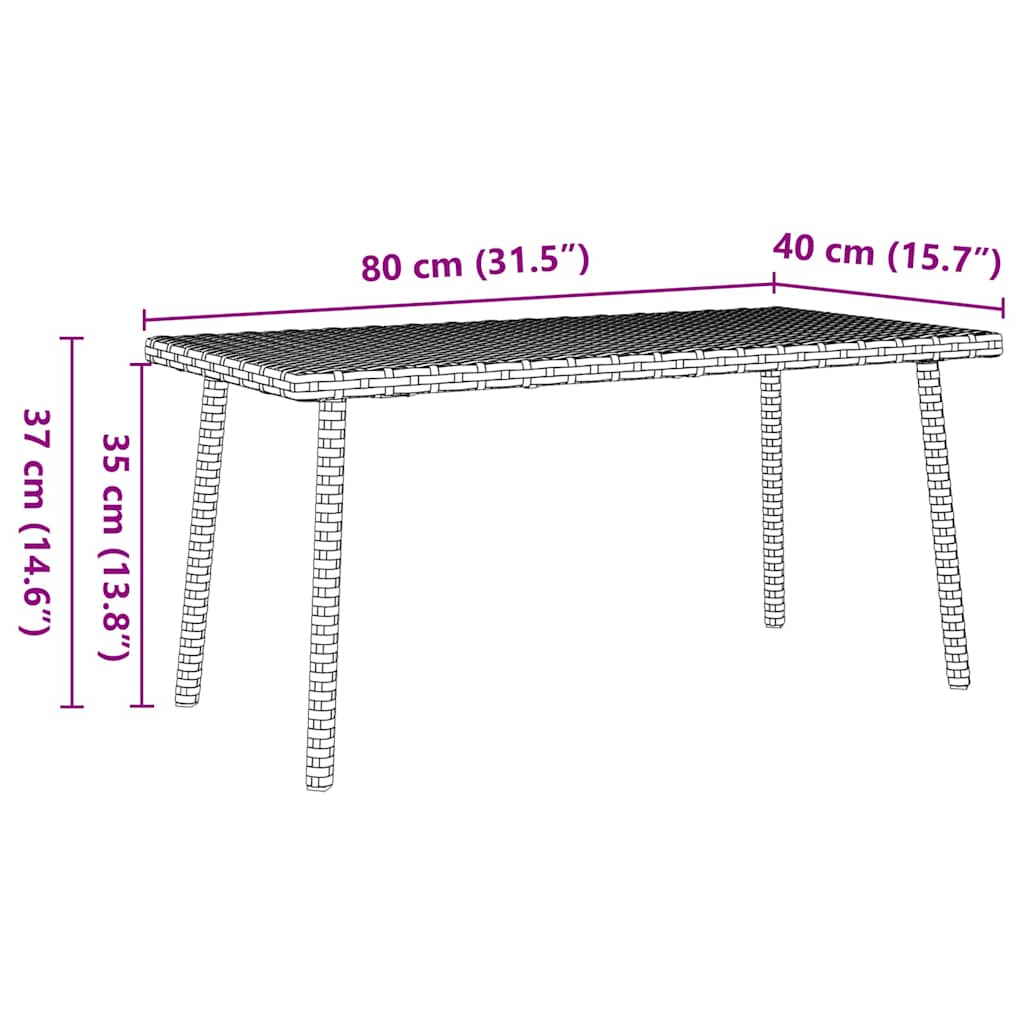 Garden Coffee Table Rectangular Brown 80x40x37 cm Poly Rattan