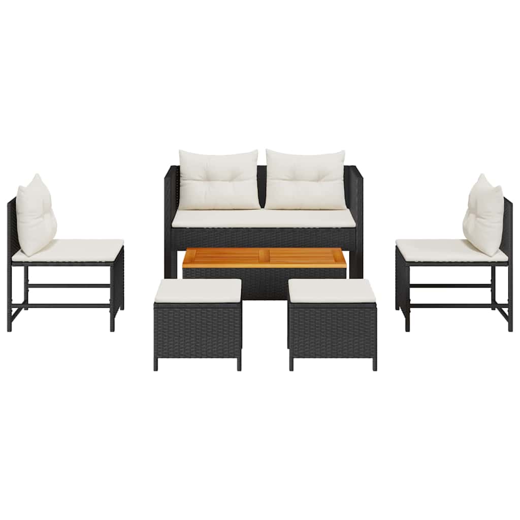 Garden Sofa Set 6 pcs Black, cream Poly Rattan