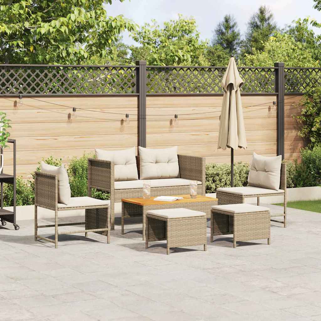 Garden Sofa Set 6 pcs Beige, cream Poly Rattan