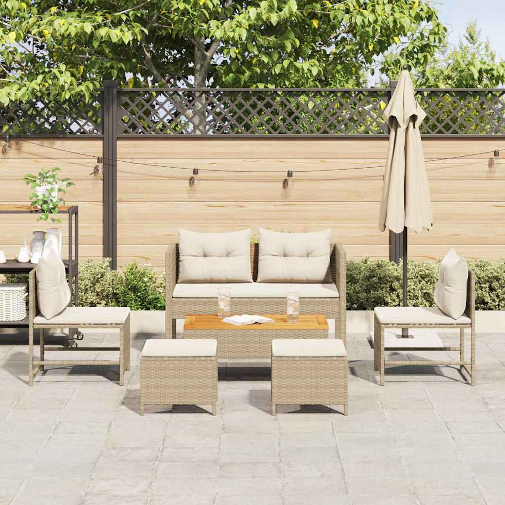 Garden Sofa Set 6 pcs Beige, cream Poly Rattan