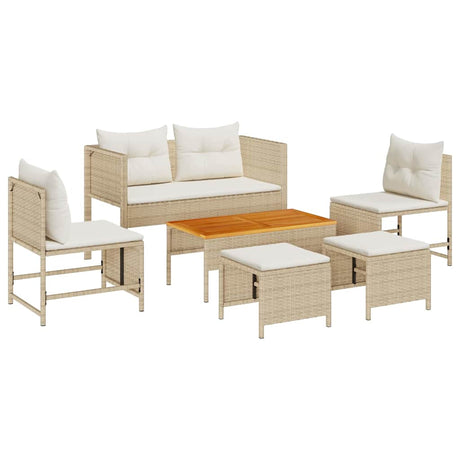 Garden Sofa Set 6 pcs Beige, cream Poly Rattan