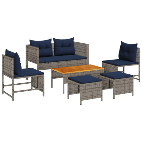 Garden Sofa Set 6 pcs Grey, navy blue Poly Rattan