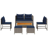 Garden Sofa Set 6 pcs Grey, navy blue Poly Rattan