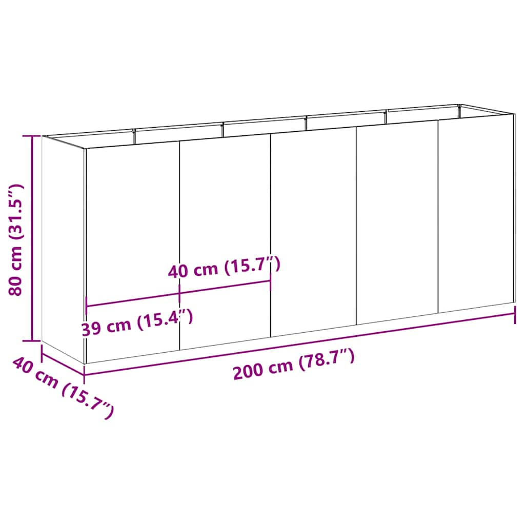 Planter Rusty 200x40x80 cm Weathering Steel