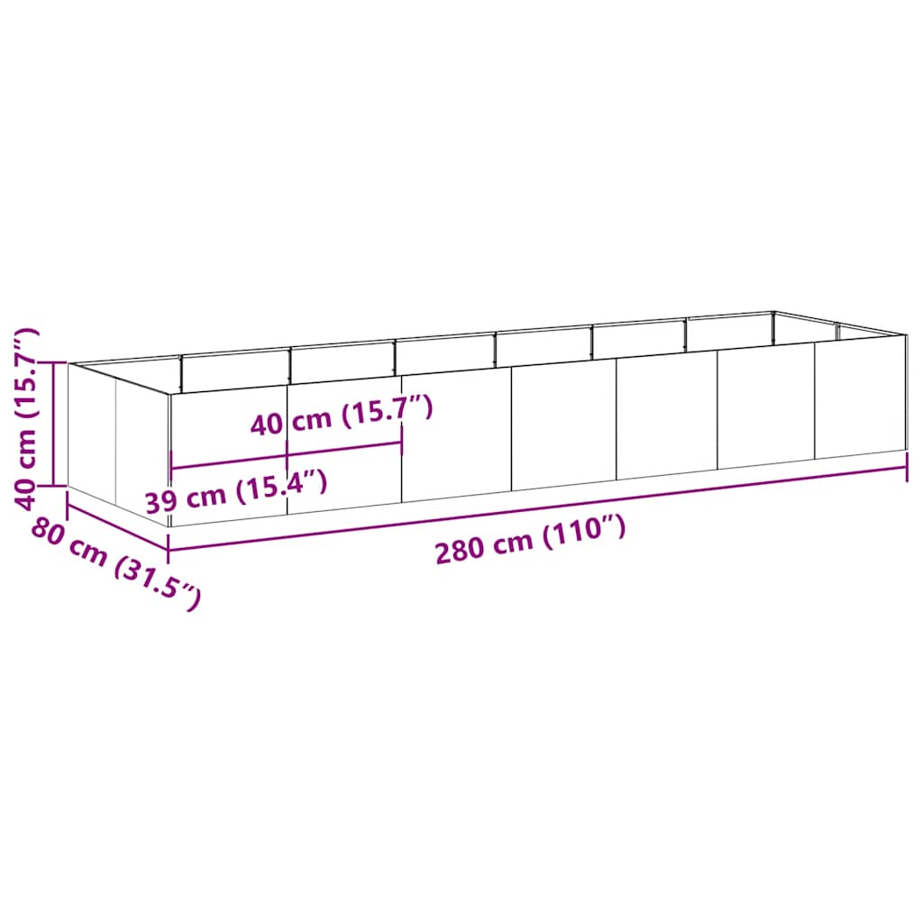 Planter Black 280x80x40 cm Steel