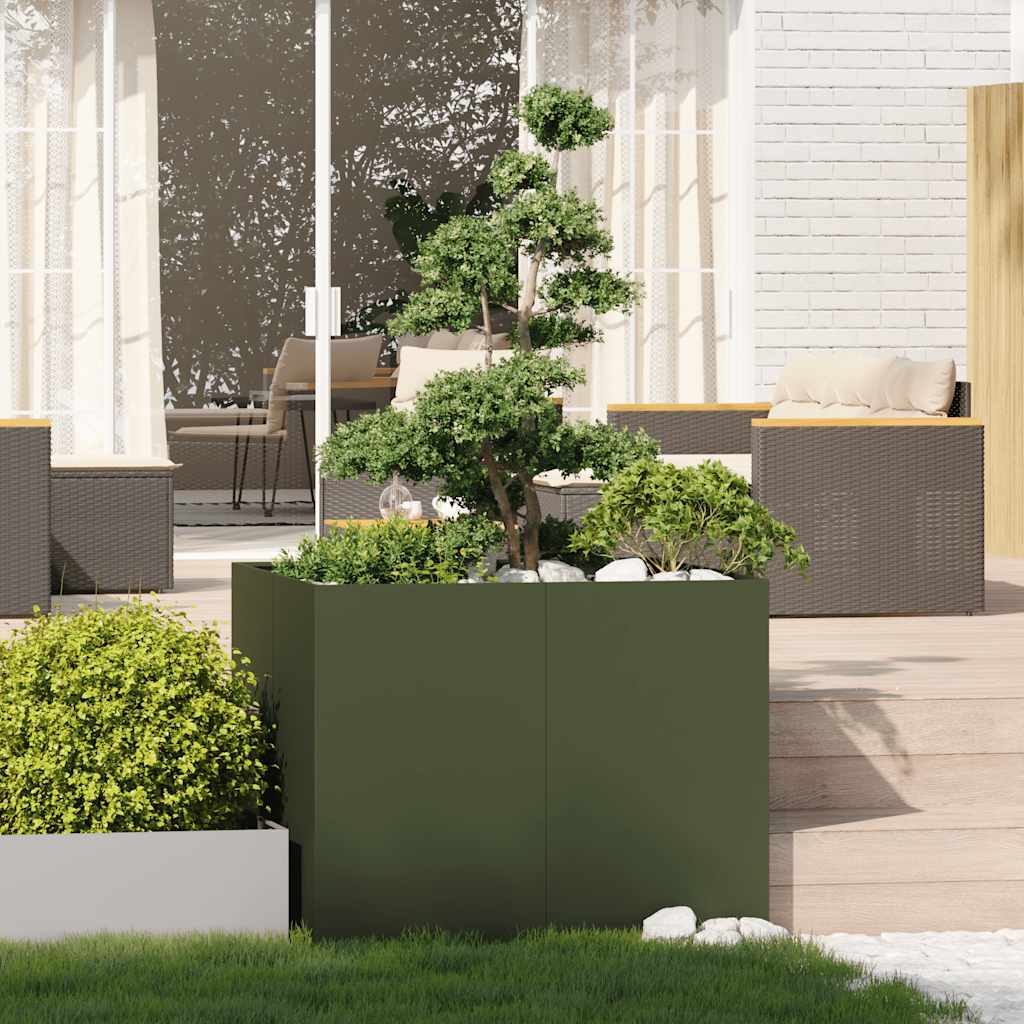 Planter Olive Green 100x100x80 cm Steel