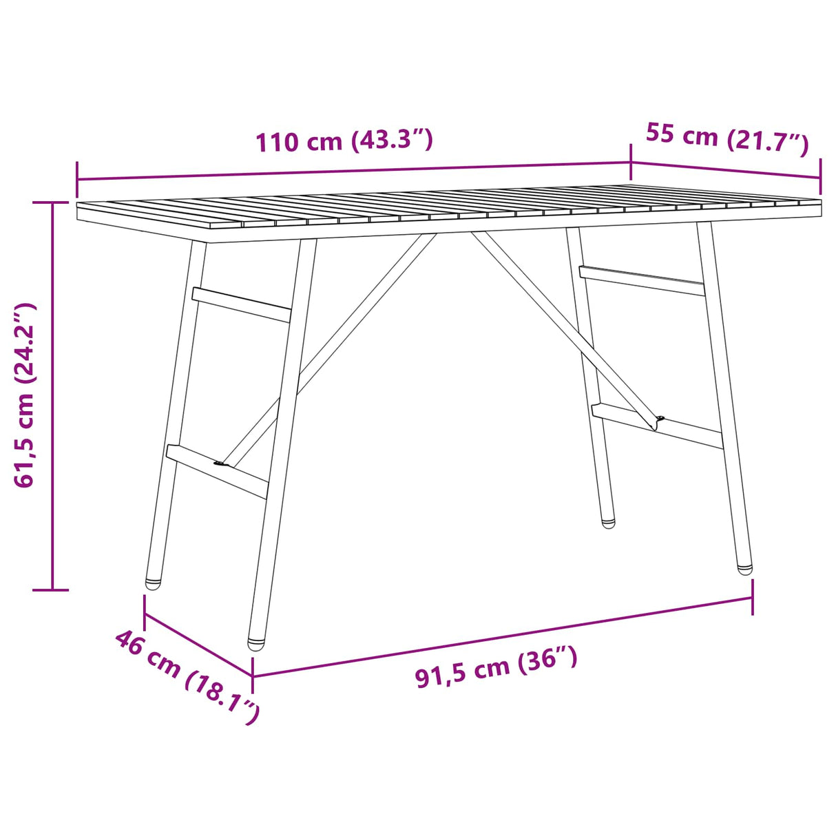 Dining Table Brown 110 x 55 x 62 cm Solid Acacia wood