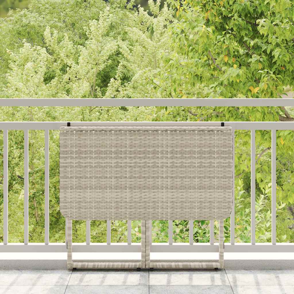 Folding Garden Table Light Grey 90x51x75 cm Poly Rattan