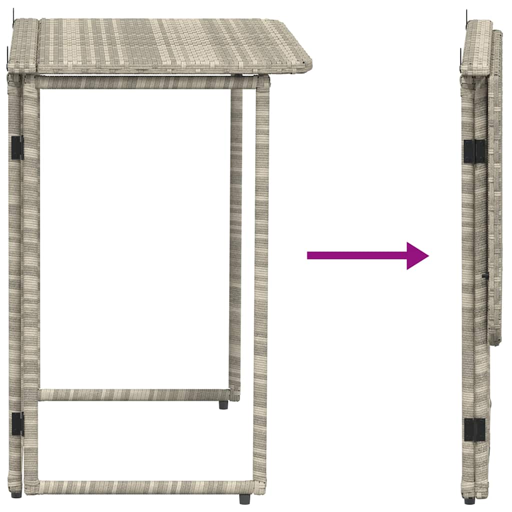 Folding Garden Table Light Grey 90x51x75 cm Poly Rattan