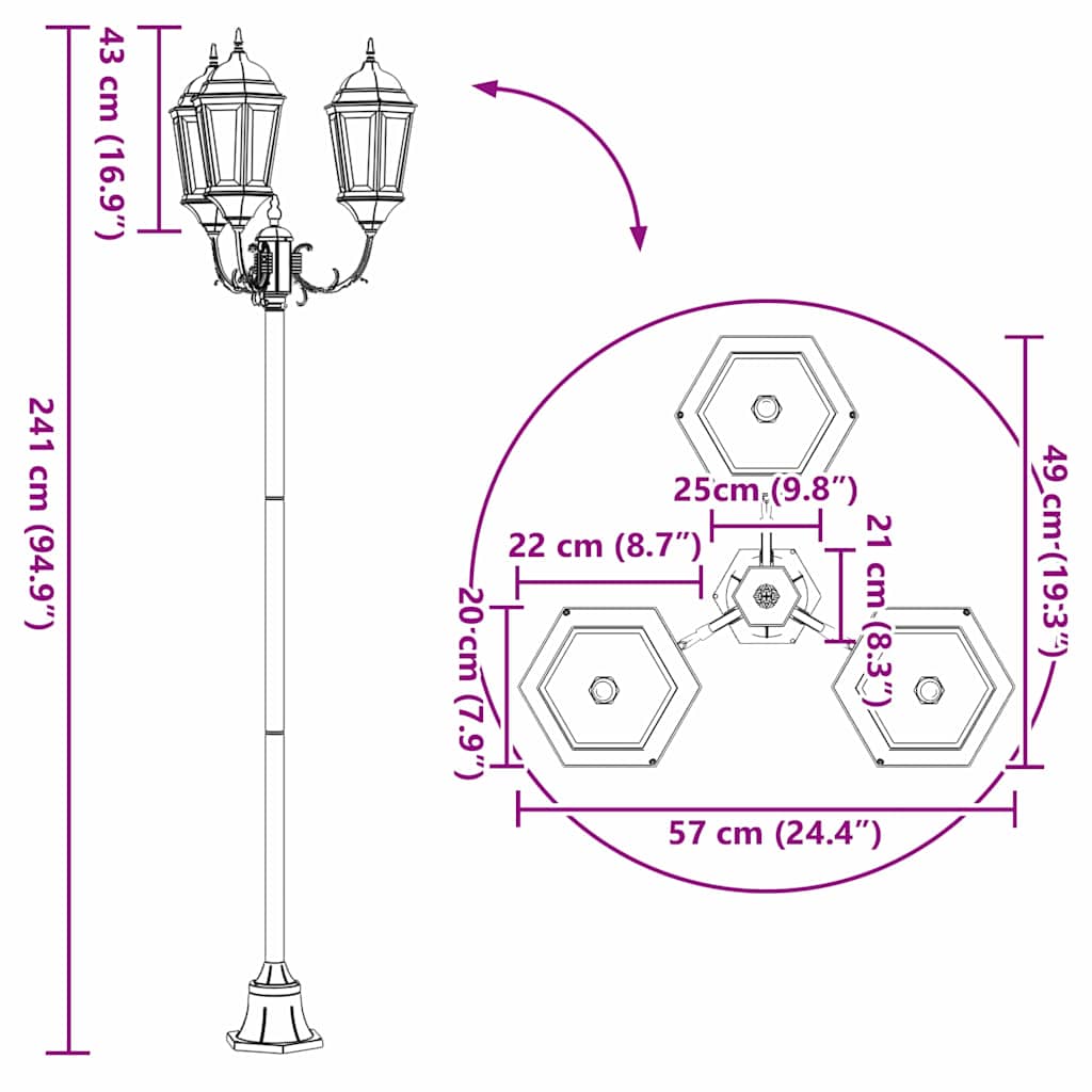 Garden Light Post Bronze Aluminium, Glass