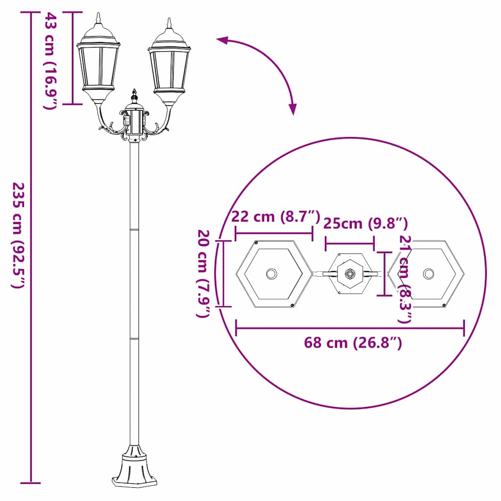 Garden Light Post Bronze Aluminium, Glass