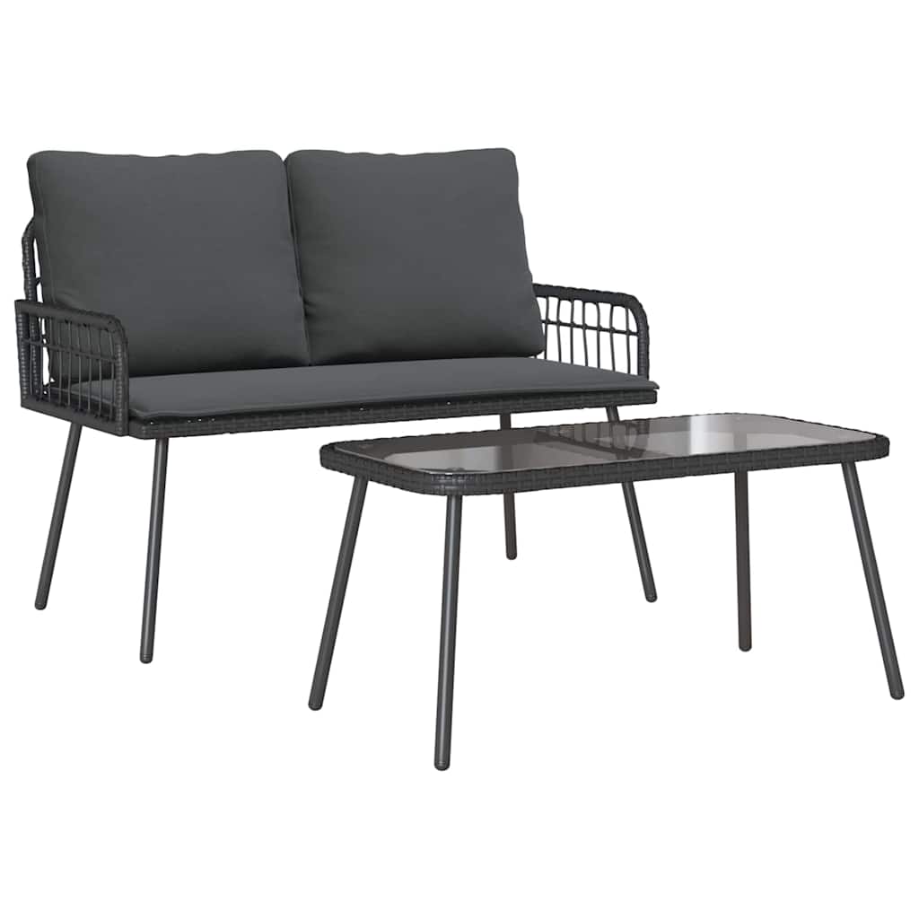 Garden Dining Set 2 pcs Black Poly Rattan