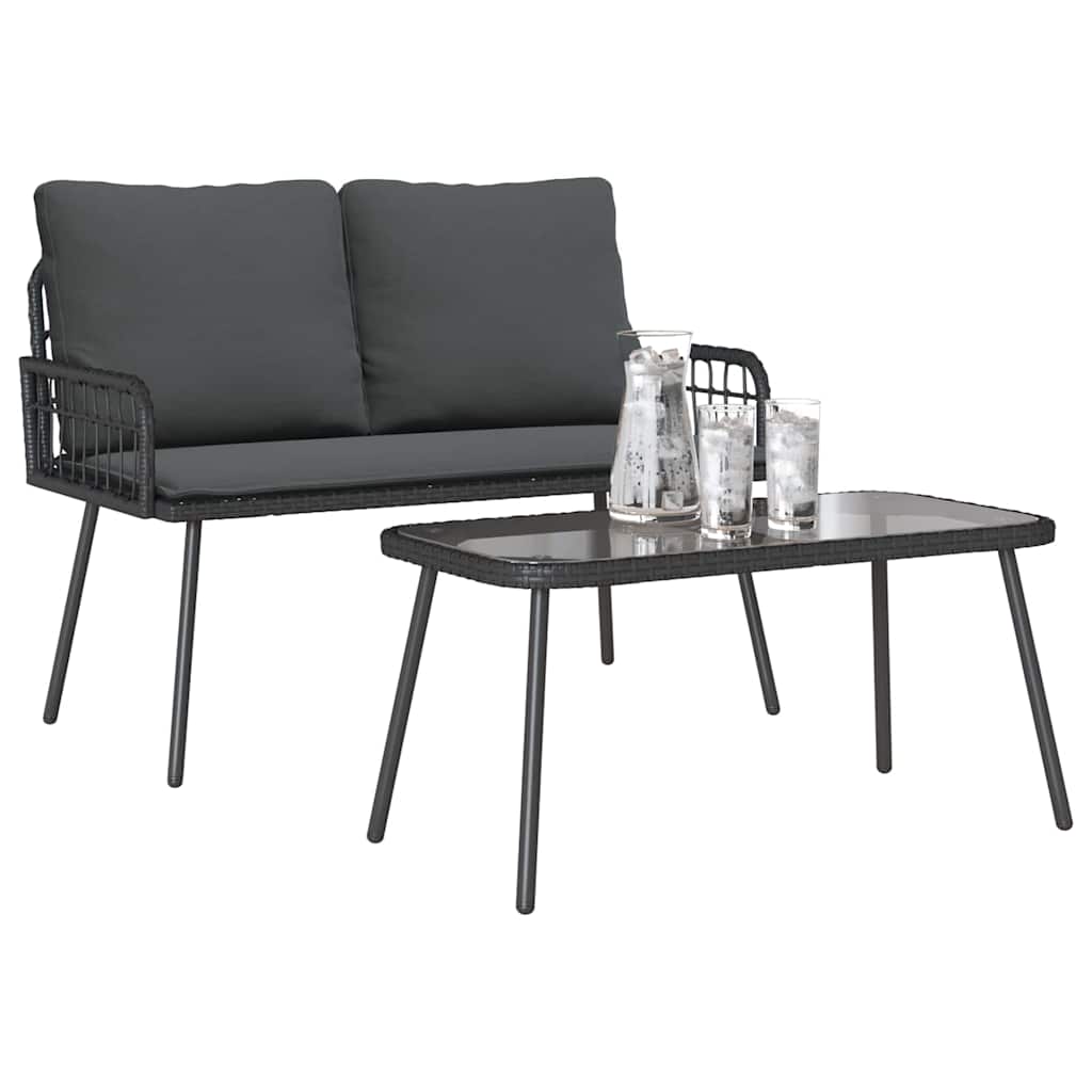 Garden Dining Set 2 pcs Black Poly Rattan