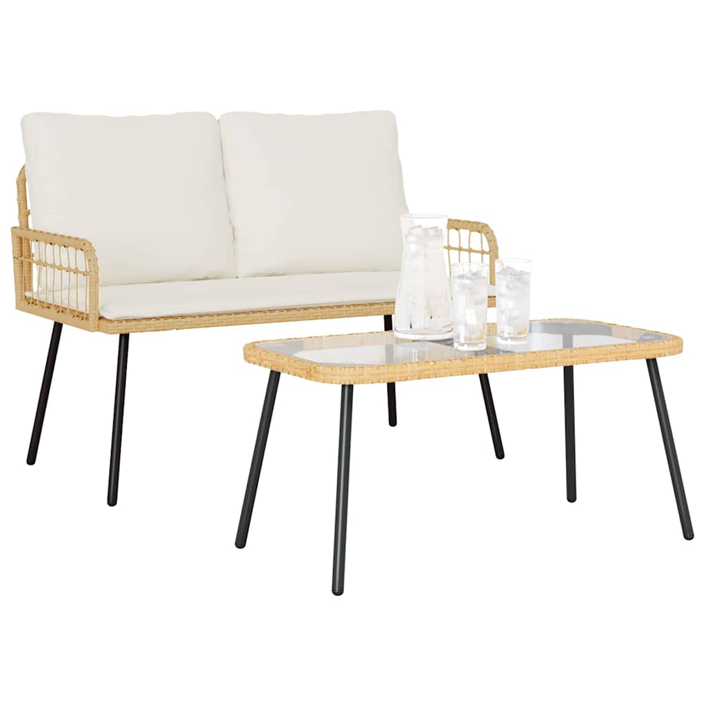 Garden Dining Set 2 pcs Natural Poly Rattan