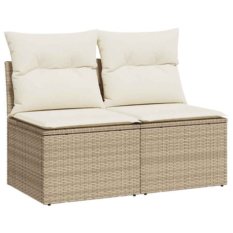 2 Piece Garden Sofa Set with Cushions Beige Poly Rattan Acacia