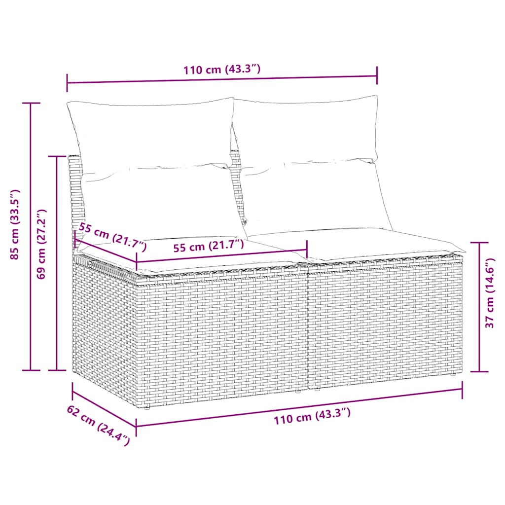 2 Piece Garden Sofa Set with Cushions Beige Poly Rattan Acacia