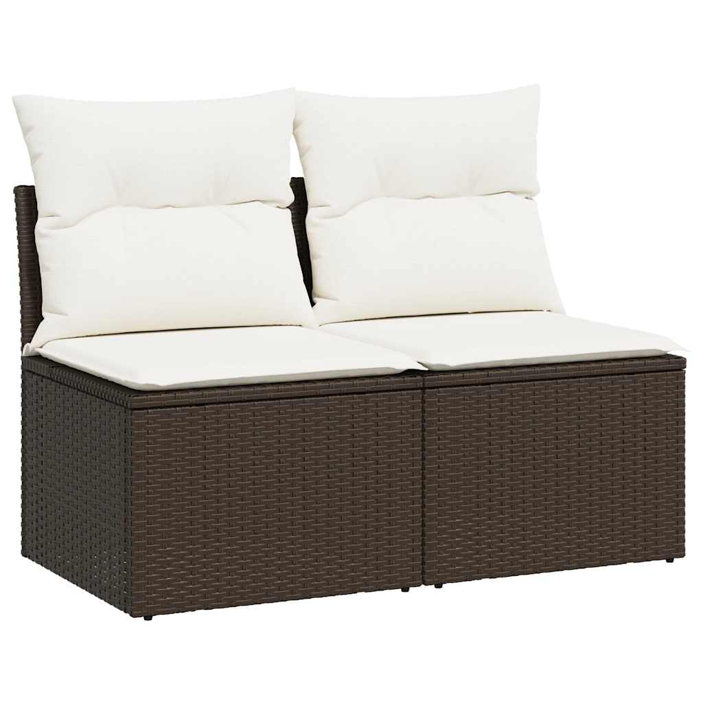 2 Piece Garden Sofa Set with Cushions Brown Poly Rattan Acacia