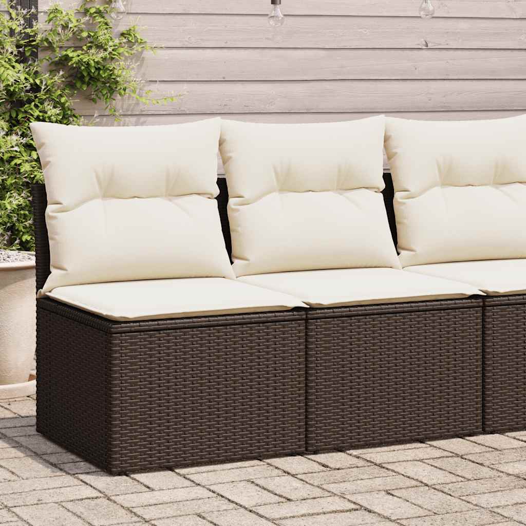2 Piece Garden Sofa Set with Cushions Brown Poly Rattan Acacia