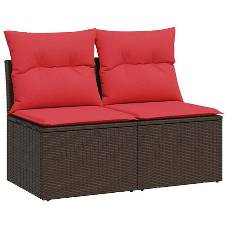 2 Piece Garden Sofa Set with Cushions Brown Poly Rattan Acacia