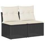 2 Piece Garden Sofa Set with Cushions Black Poly Rattan Acacia