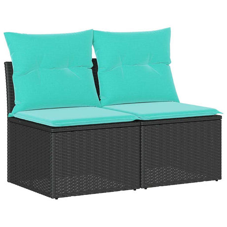 2 Piece Garden Sofa Set with Cushions Black Poly Rattan Acacia