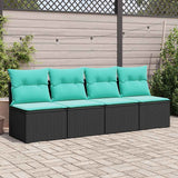 2 Piece Garden Sofa Set with Cushions Black Poly Rattan Acacia