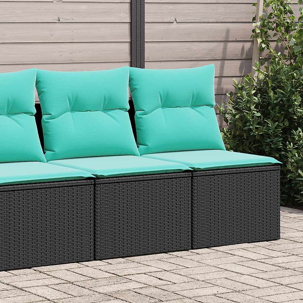 2 Piece Garden Sofa Set with Cushions Black Poly Rattan Acacia