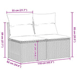 2 Piece Garden Sofa Set with Cushions Grey Poly Rattan Acacia