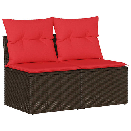 2 Piece Garden Sofa Set with Cushions Brown Poly Rattan Acacia