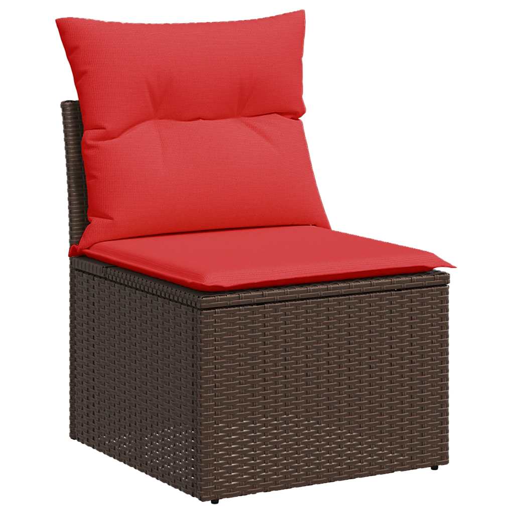 2 Piece Garden Sofa Set with Cushions Brown Poly Rattan Acacia