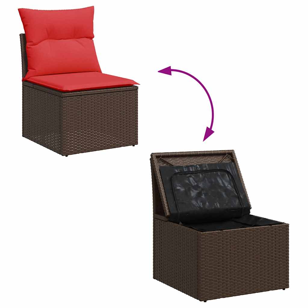 2 Piece Garden Sofa Set with Cushions Brown Poly Rattan Acacia
