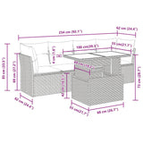 5 Piece Garden Sofa Set with Cushions Brown Poly Rattan Acacia