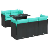 6 Piece Garden Sofa Set with Cushions Black Poly Rattan Acacia