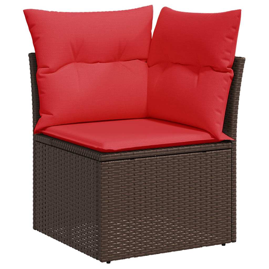 6 Piece Garden Sofa Set with Cushions Brown Poly Rattan Acacia