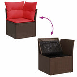 6 Piece Garden Sofa Set with Cushions Brown Poly Rattan Acacia
