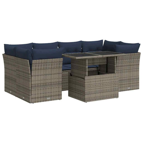7 Piece Garden Sofa Set with Cushions Grey Poly Rattan Acacia