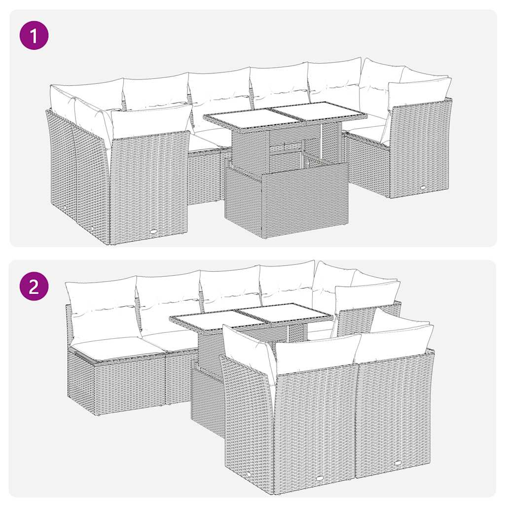 8 Piece Garden Sofa Set with Cushions Grey Poly Rattan Acacia