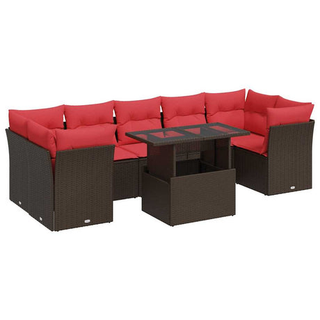 8 Piece Garden Sofa Set with Cushions Brown Poly Rattan Acacia