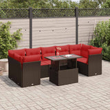8 Piece Garden Sofa Set with Cushions Brown Poly Rattan Acacia
