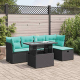 6 Piece Garden Sofa Set with Cushions Black Poly Rattan Acacia