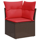 5 Piece Garden Sofa Set with Cushions Brown Poly Rattan Acacia
