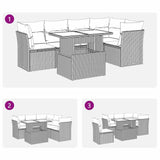 6 Piece Garden Sofa Set with Cushions Black Poly Rattan Acacia