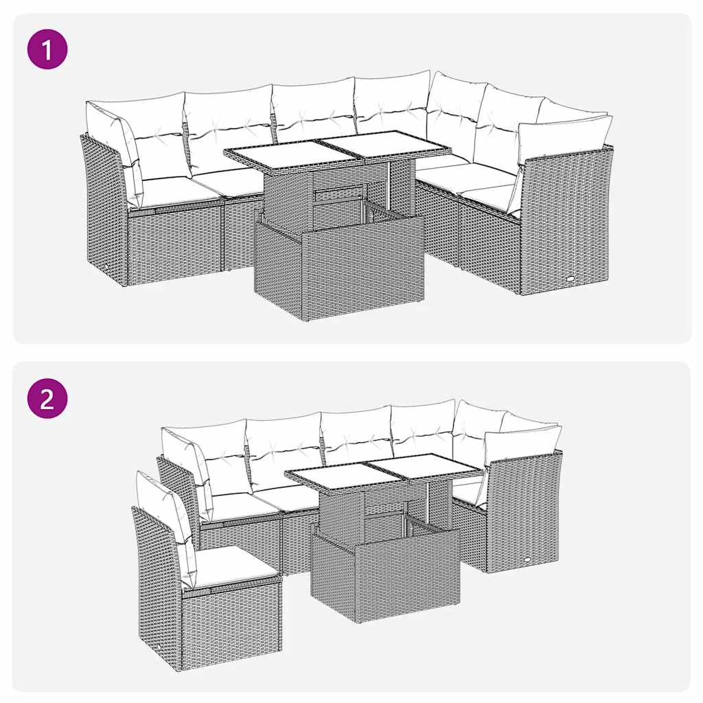 7 Piece Garden Sofa Set with Cushions Black Poly Rattan Acacia